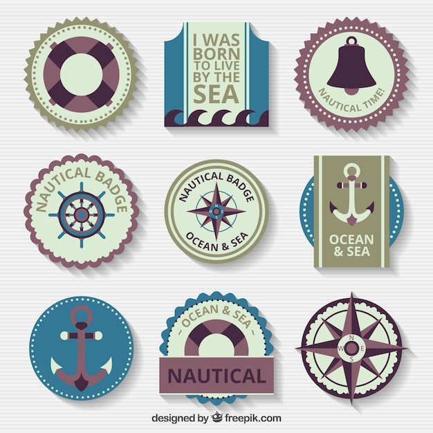 Assortment of nautical badges in vintage style | Free Vector