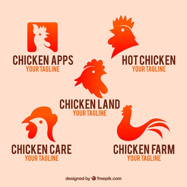 鶏と抽象的なロゴの品揃え 無料のベクター