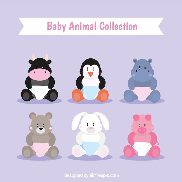 Assortment of baby animals with diapers