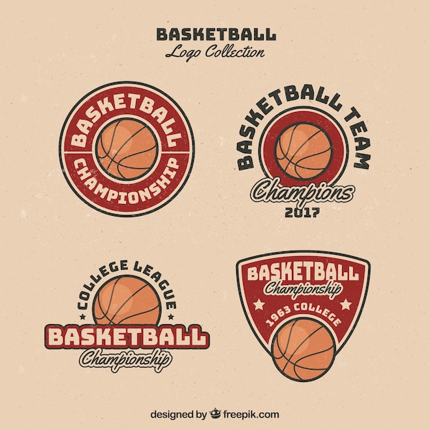 Assortment of basketball logos in vintage\
style
