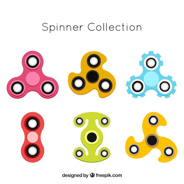 Assortment of colored spinners in flat\
design