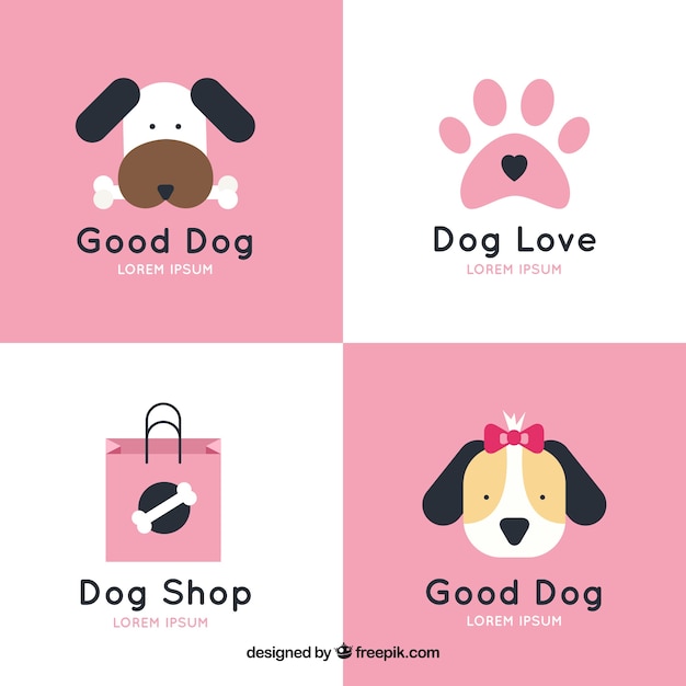 Assortment of dog logos with pink\
elements