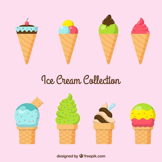 Assortment of eight delicious ice cream cones
