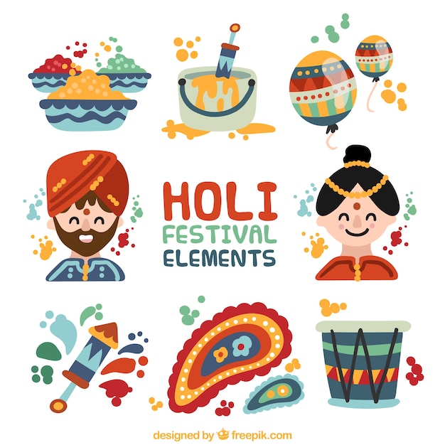 Assortment of fantastic holi festival elements Vector | Free Download