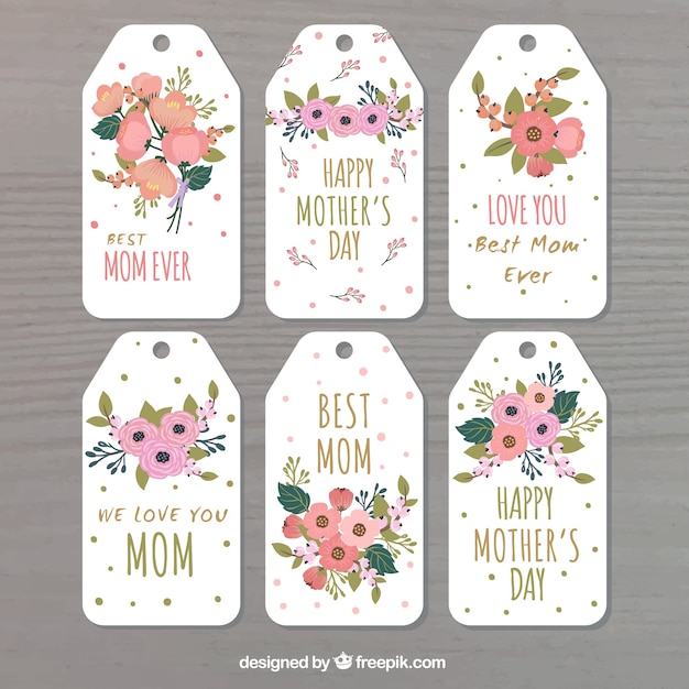 Assortment of floral labels for mother's day Vector | Free Download
