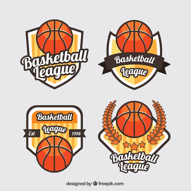 Assortment of four basketball logos in flat
design