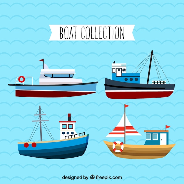 Assortment of four boats in flat design
