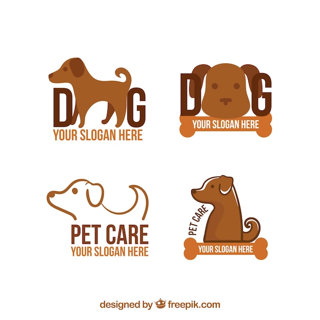 Assortment of four dog logos in brown\
tones