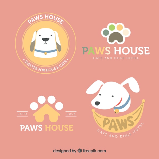 Assortment of four dog logos in flat\
design