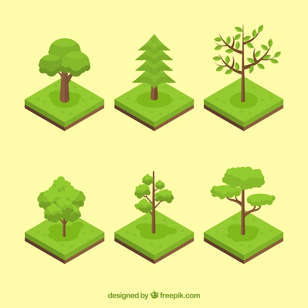 Assortment of green trees in isometric style Vector | Free Download