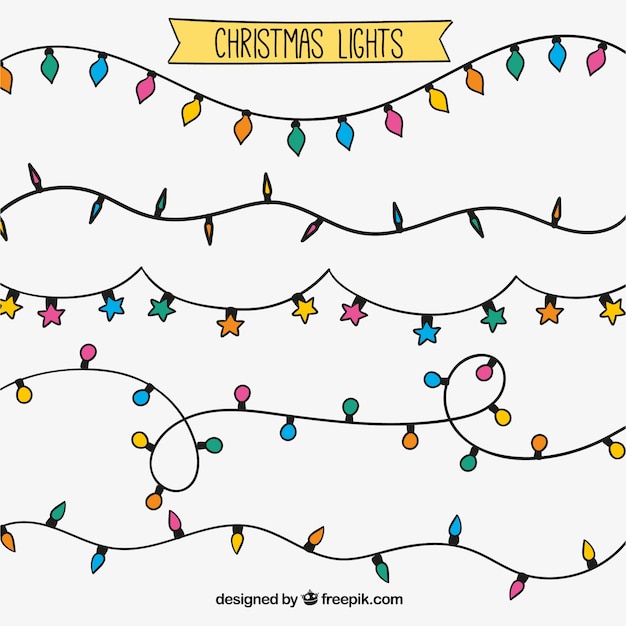 Assortment of hand drawn christmas string lights Vector Free Download