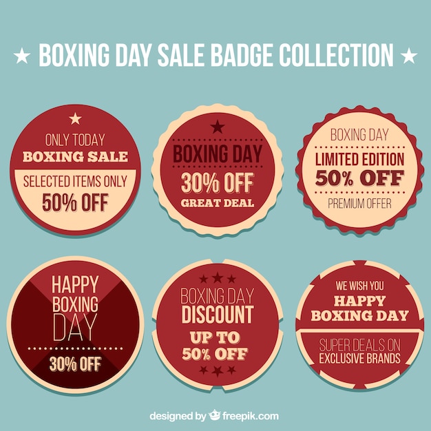 Assortment of retro boxing day offers\
stickers