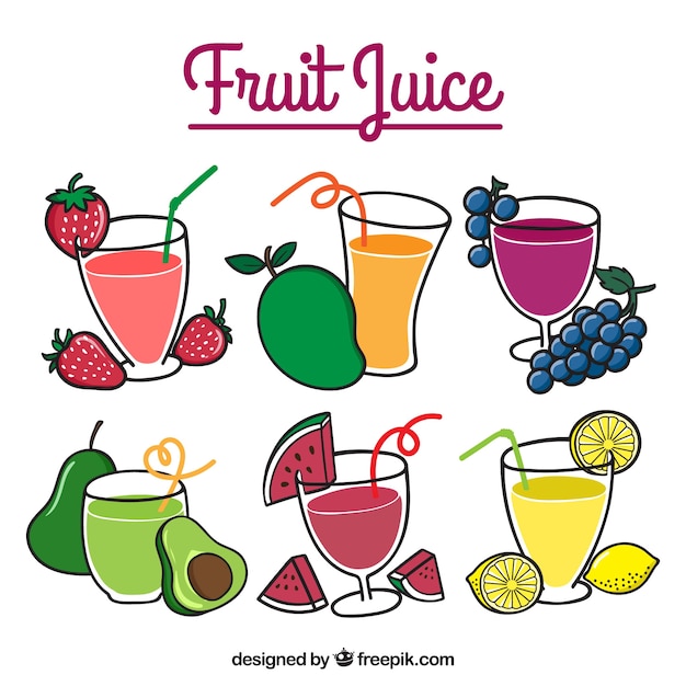 Assortment of six refreshing fruit\
juices