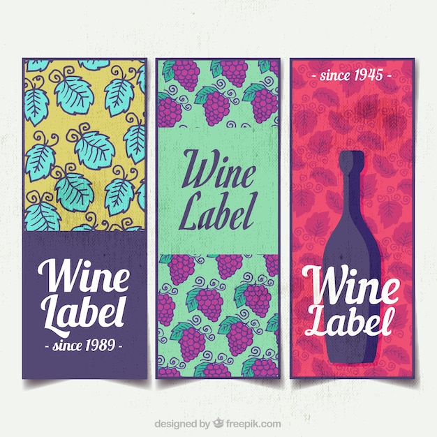 Assortment of three watercolor wine
labels
