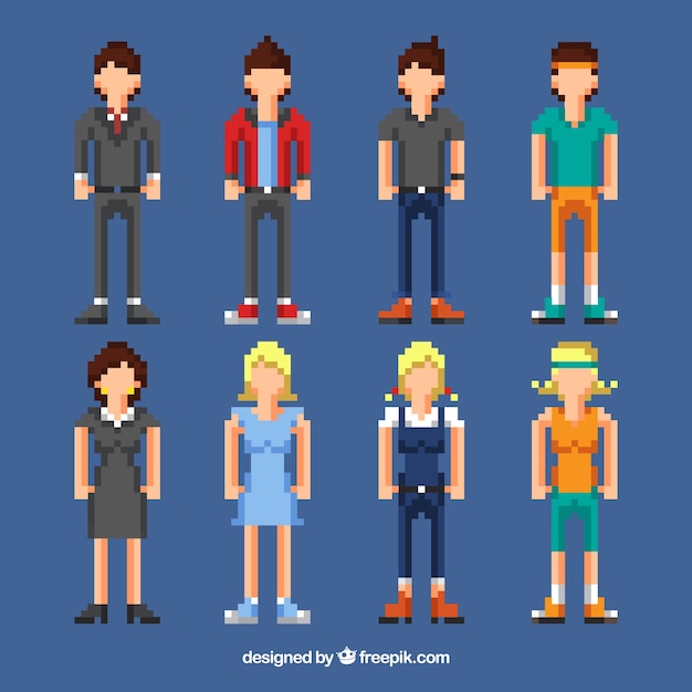 Assortment Of People In Pixel Style 