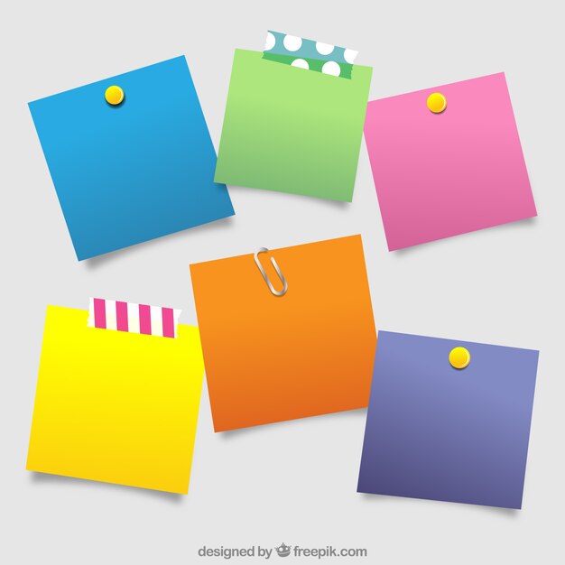 Assortment of post-it with different colors | Free Vector