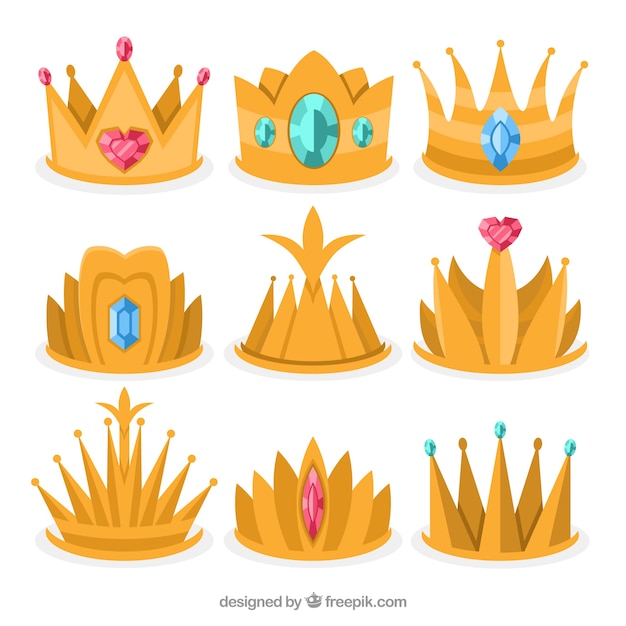 Download Assortment of six gold princess crowns | Free Vector