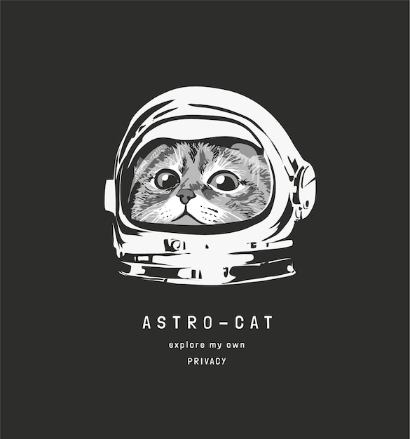 宇宙飛行士のヘルメットのイラストでかわいい猫と宇宙飛行士のスローガン プレミアムベクター