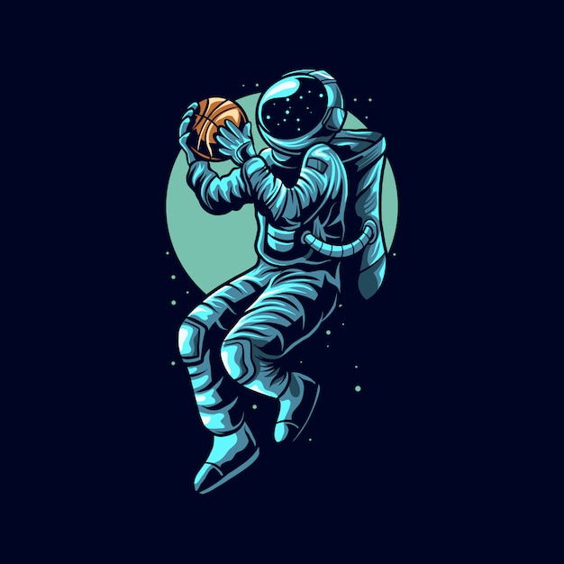 Premium Vector Astronaut Basketball Slam Dunk On Space Illustration 