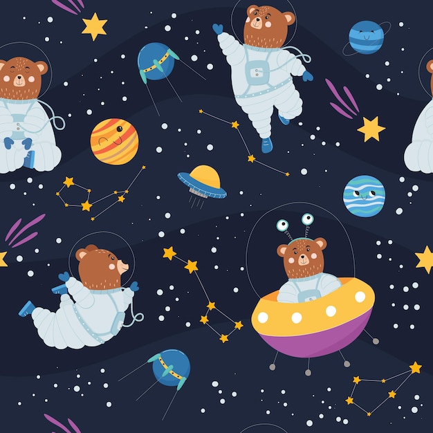 Premium Vector | Astronaut bear pattern