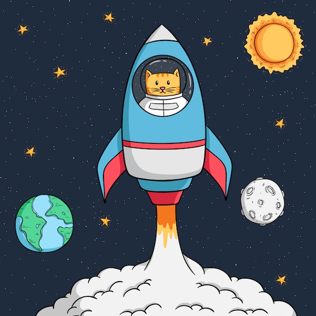 Premium Vector | Astronaut cat in space rocket ready to take off