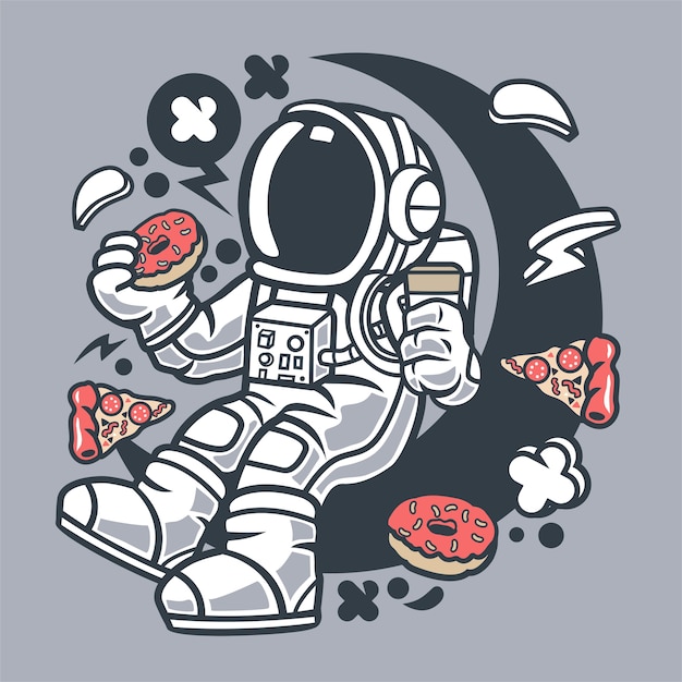 Premium Vector | Astronaut coffee and donuts