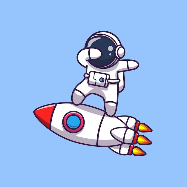 Astronaut dabbing on rocket icon illustration. spaceman mascot cartoon ...