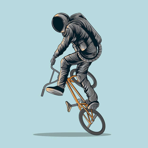 Astronaut Freestyle Bmx Bike Illustration Premium Vector
