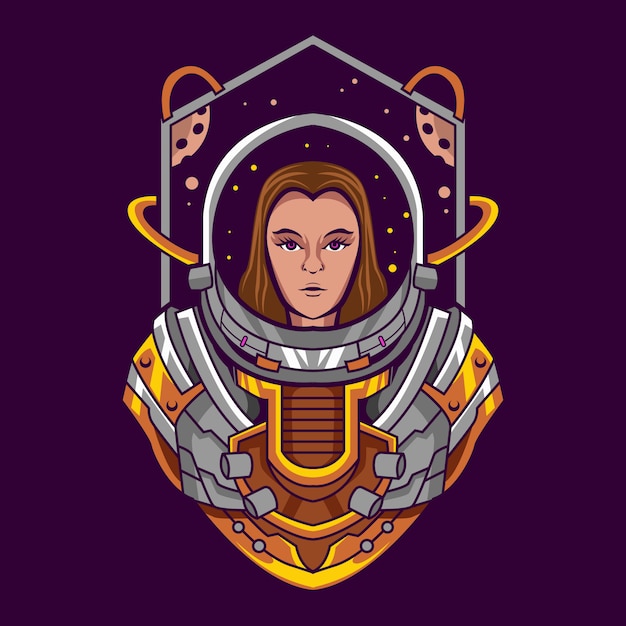 宇宙飛行士の女の子イラストデザイン プレミアムベクター