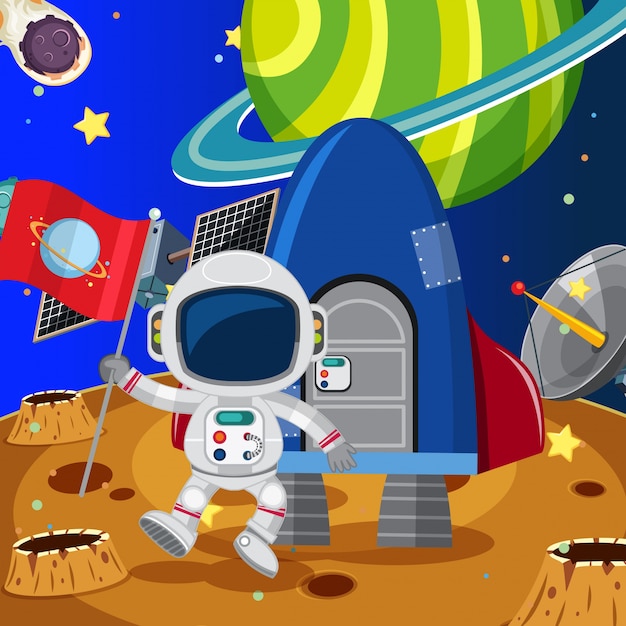 Premium Vector Astronaut Holding Flag On The Moon 9014