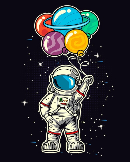 Premium Vector | Astronaut holding a planet balloons