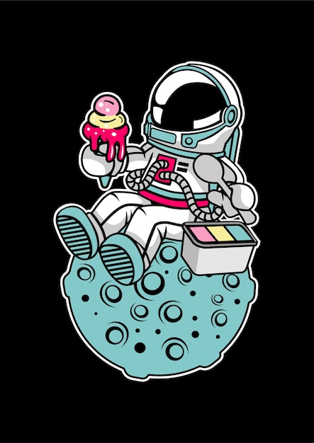 手描きの宇宙飛行士アイスクリームのイラスト プレミアムベクター