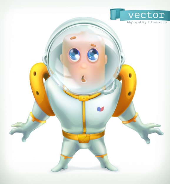 宇宙服の宇宙飛行士 面白いキャラクターアイコン3 D プレミアムベクター