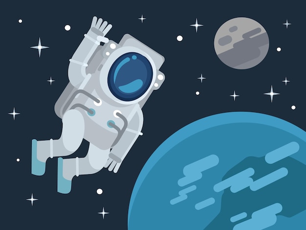 Premium Vector | Astronaut in outer space flat illustration