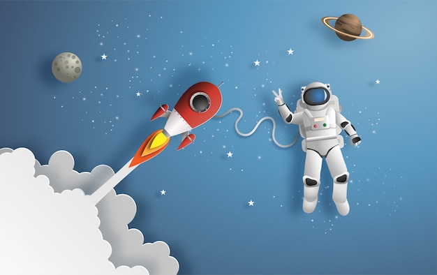 Astronaut in outer space Premium Vector