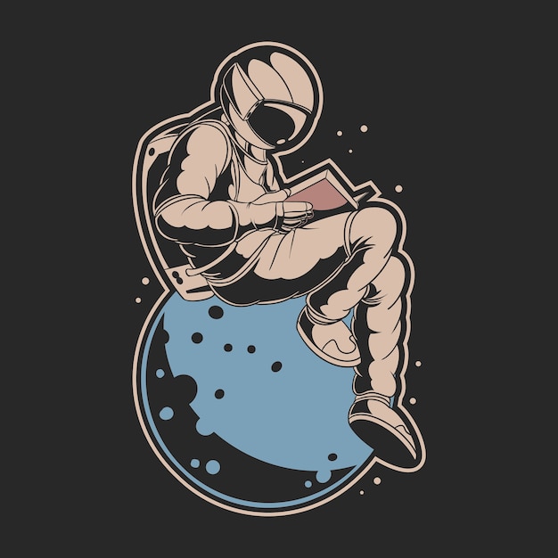 Premium Vector Astronaut Read A Book On The Planet