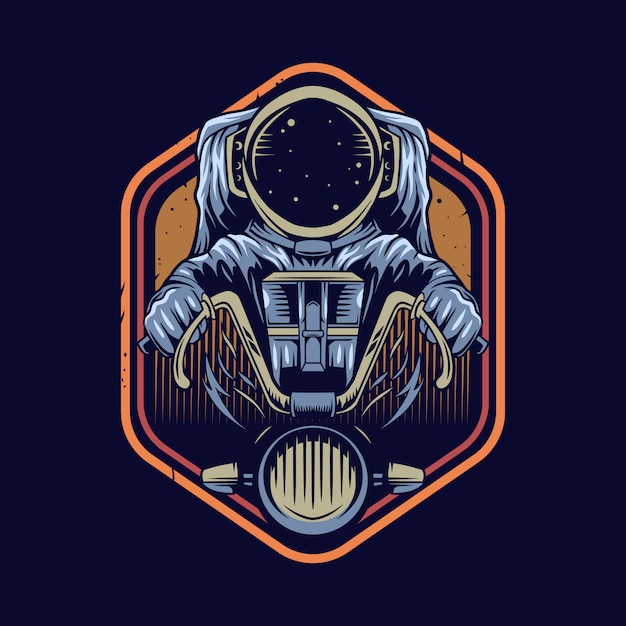 Premium Vector | Astronaut riding motorcycle illustration emblem design