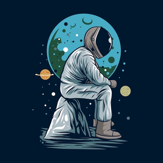 Premium Vector Astronaut Sit Down On Space Illustration 0466