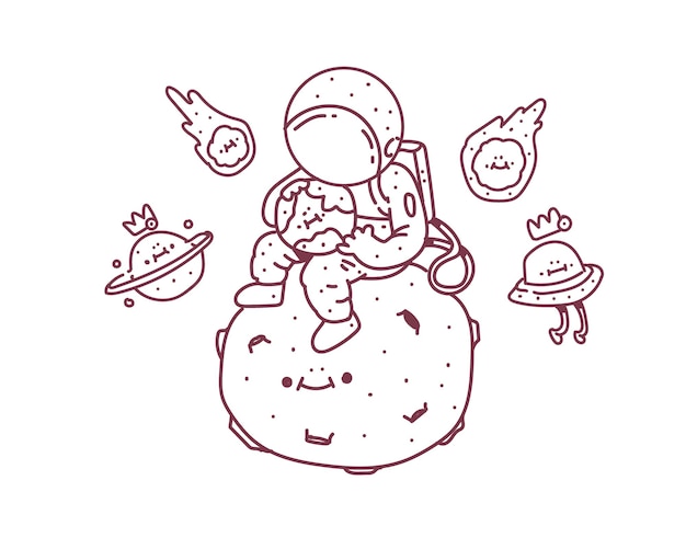 Premium Vector | Astronaut sitting on the moon . astronaut doodle