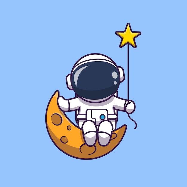 Premium Vector Astronaut Sitting On Moon Icon Illustration Spaceman Mascot Cartoon Character Science Icon Concept Isolated