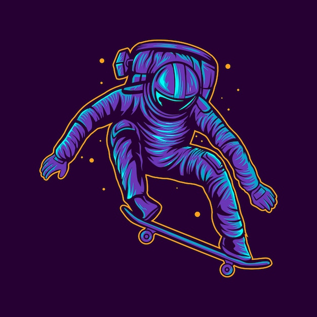 Premium Vector Astronaut Skateboard Jump On Space Illustration