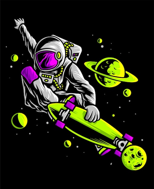 Premium Vector Astronaut Skateboarding In Space 