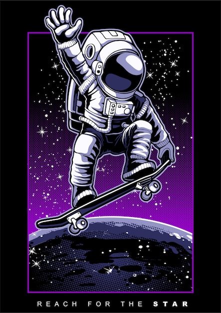 Premium Vector | Astronaut skateboarding