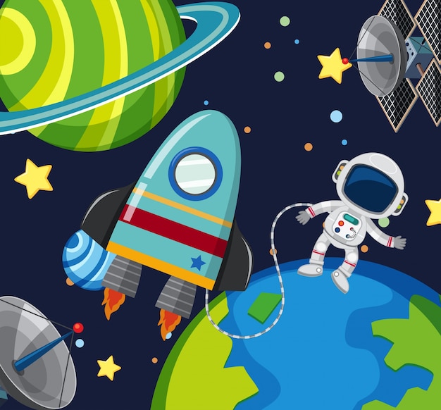 Premium Vector Astronaut And Spaceship Floating In The Space