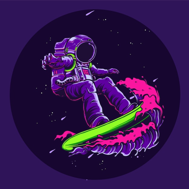 Astronaut surfing in space illustration | Premium Vector