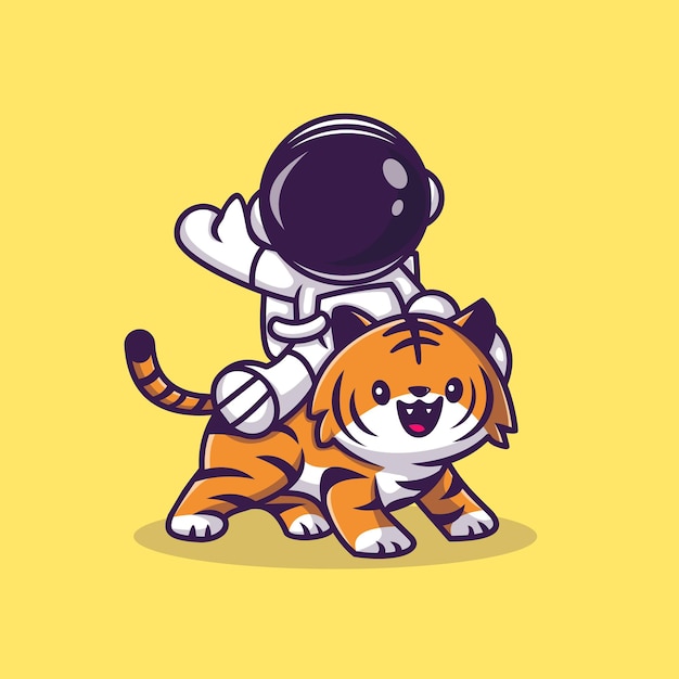 Download Free Vector | Astronaut with cute tiger cartoon vector icon illustration. science technology ...