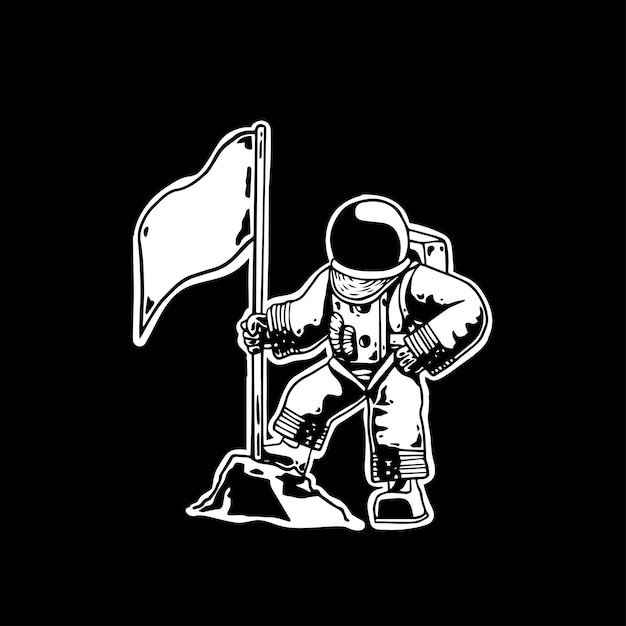 旗を持つ宇宙飛行士イラスト プレミアムベクター
