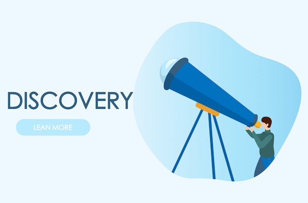 Astronomer looking through telescope. concepts for website and applications. modern vector flat illustration. Premium Vector