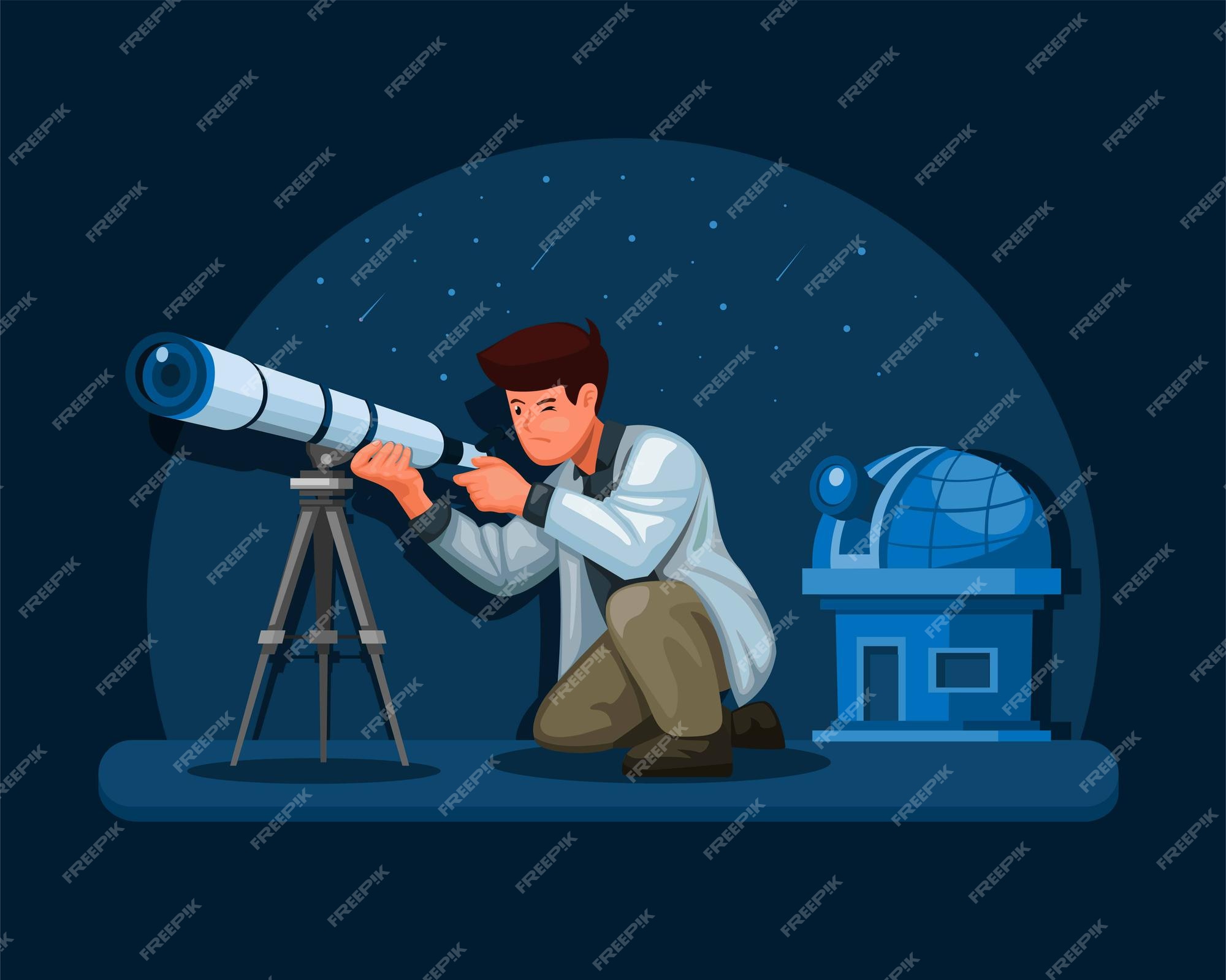 Premium Vector | Astronomer scientist using telescope concept ...