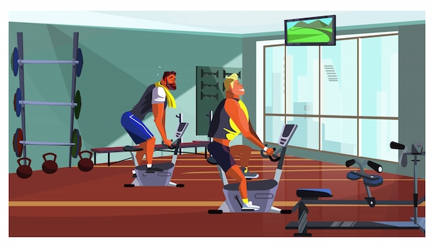 Free Vector | Athletic men training on fitness equipment illustration